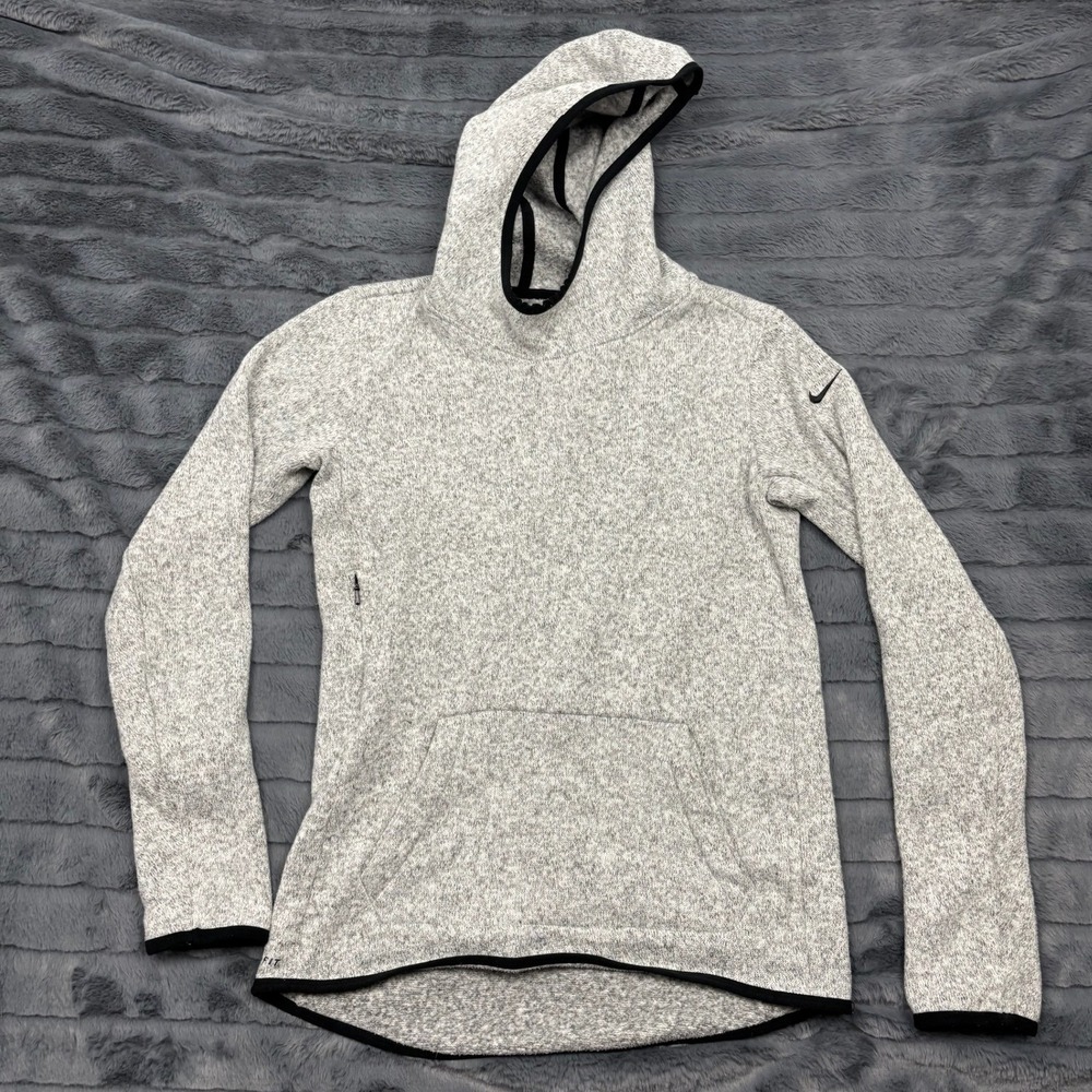 Nike Womens Therma-FIT Grey Heather Fleece Hoodie Pullover Thumbholes Size S